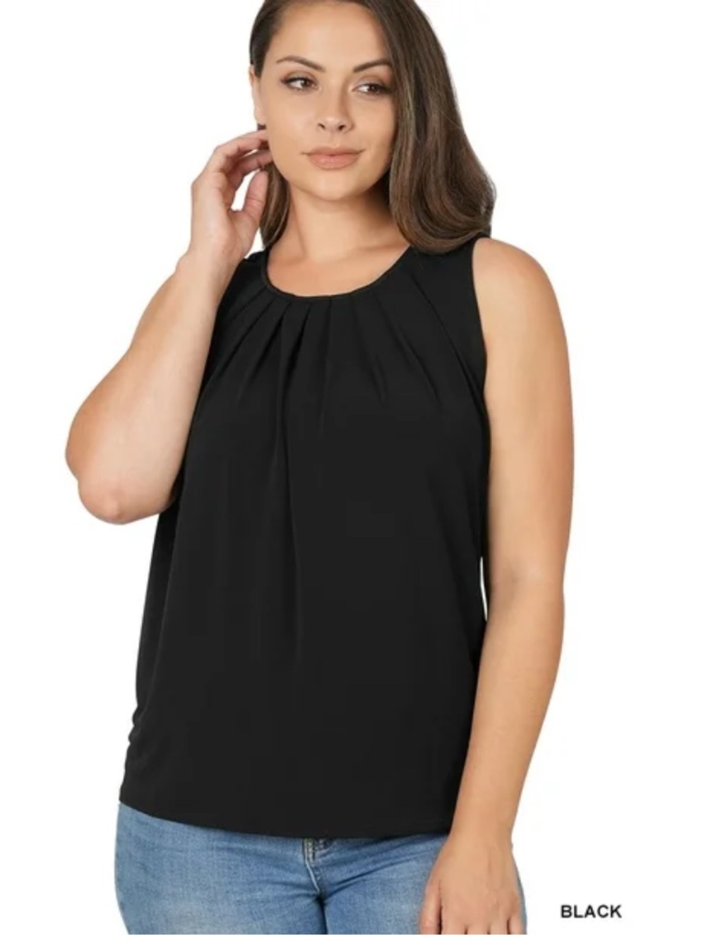 NWOT - Zenana SlimFit Round Neck Sleeveless Front Neck Pleated Blouse Top - 2X
